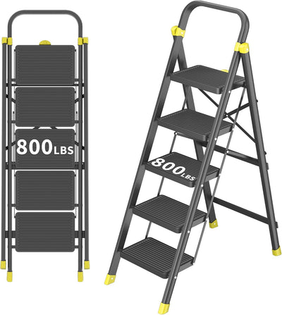 Escalera plegable 5 pasos para adultos 800lbs negro amarillo