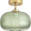 Lámpara techo pantalla cristal verde colgante dorado