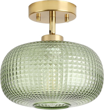 Lámpara techo pantalla cristal verde colgante dorado