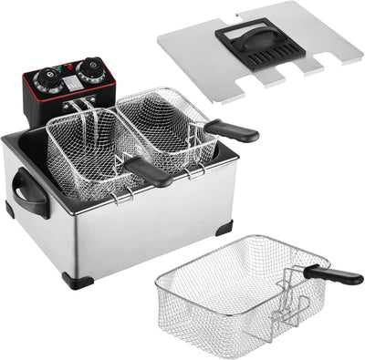 Freidora acero inox 5L eléctrica 2000W con 2 cestas y temporizador