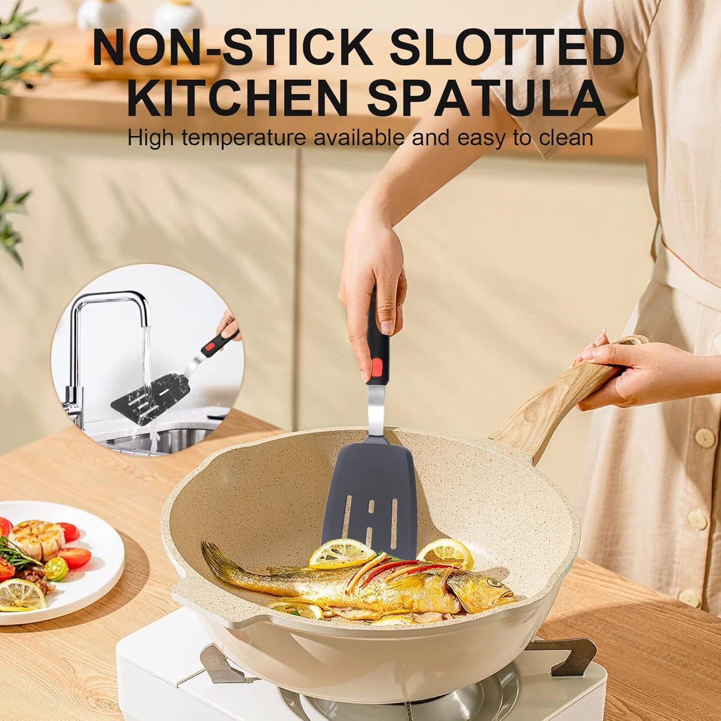 Set 4 Espátulas Silicona Flexible y Pinzas Cocina Resistente 600°F