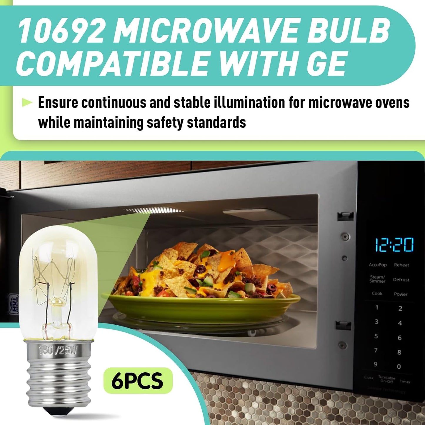 6 Bombillas Microondas E17 T7 25W Comp Ge Whirlpool