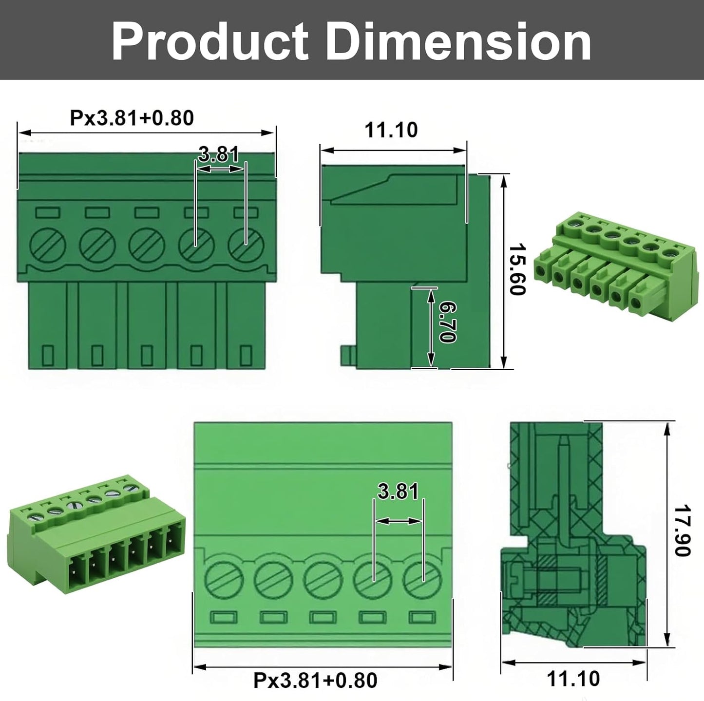 Pack 5 conectores bloque terminal 6 pines 0.150pulg comp