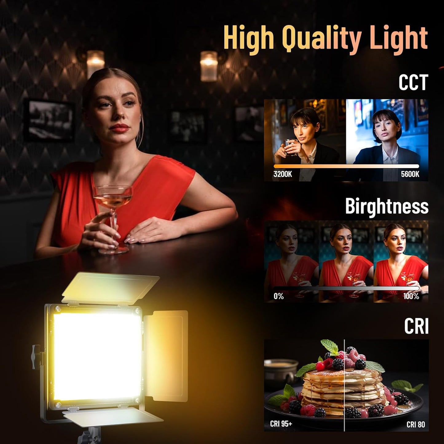 Luz LED bicolor estudio 3200K-5600K CRI 96 con soporte U y funda