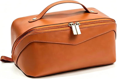 Bolsa maquillaje viaje piel sintética impermeable plana