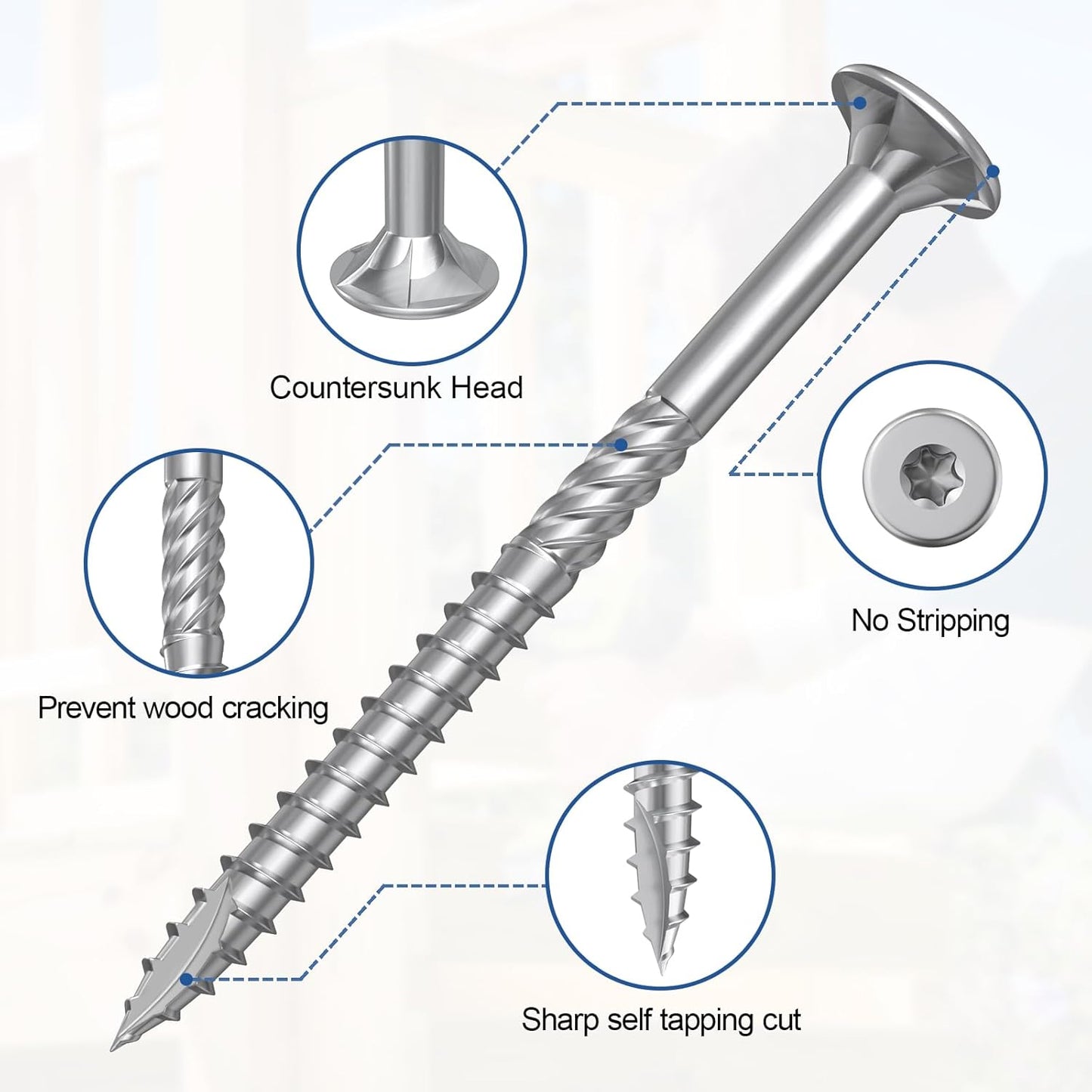 Tornillos cubierta acero inox T20 Star Bit resistente corrosión
