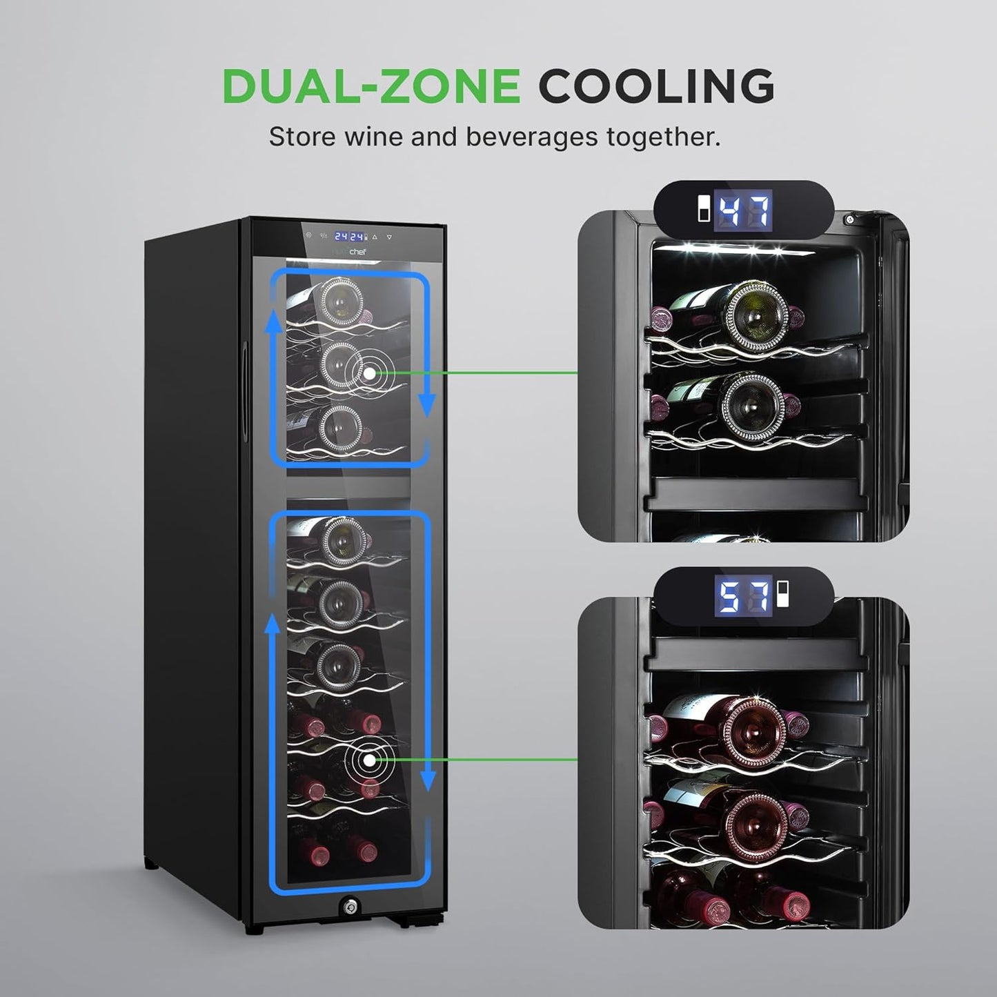 Refrigerador de vino 24 botellas doble zona ajustable 41-64°F negro