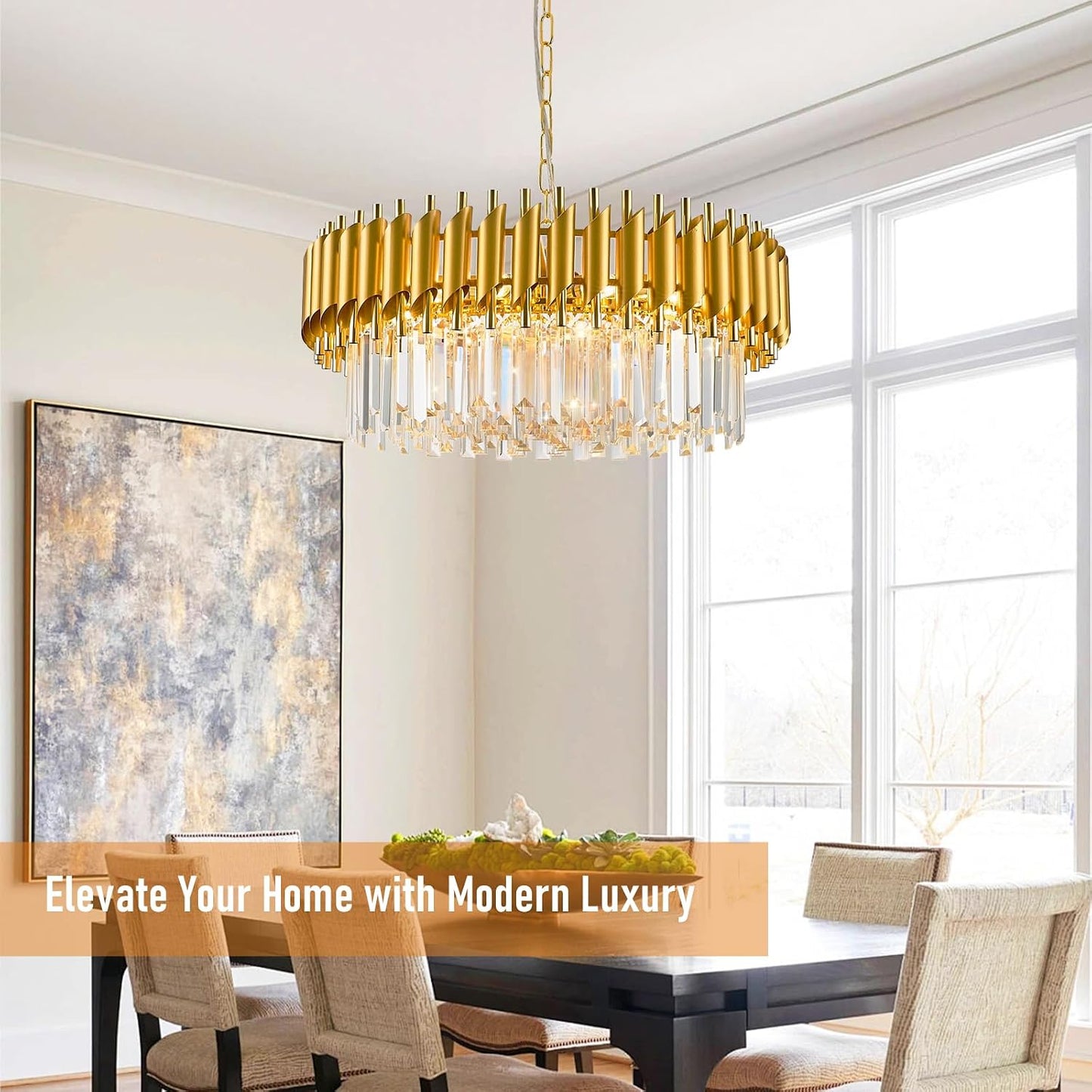 Candelabro redondo cristal dorado 24pulg 5 niveles K9