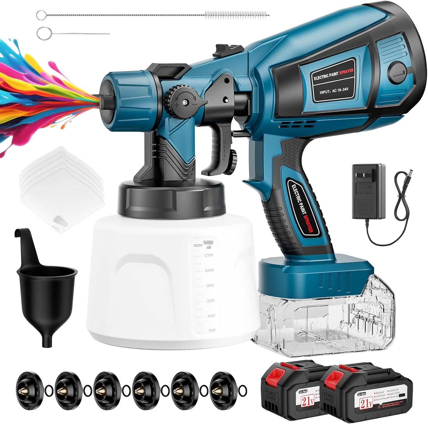 Pulverizador pintura eléctrico 650W 2 baterías 6 boquillas latón