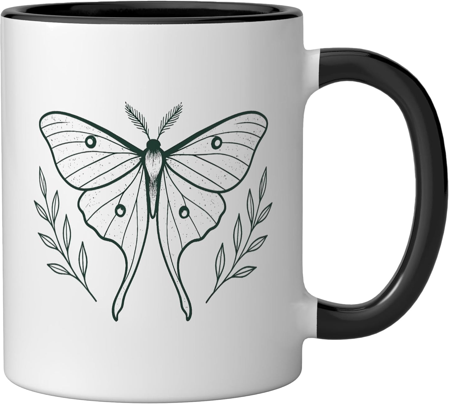 Taza cerámica arte naturaleza mariposa luna y ramas negro/blanco