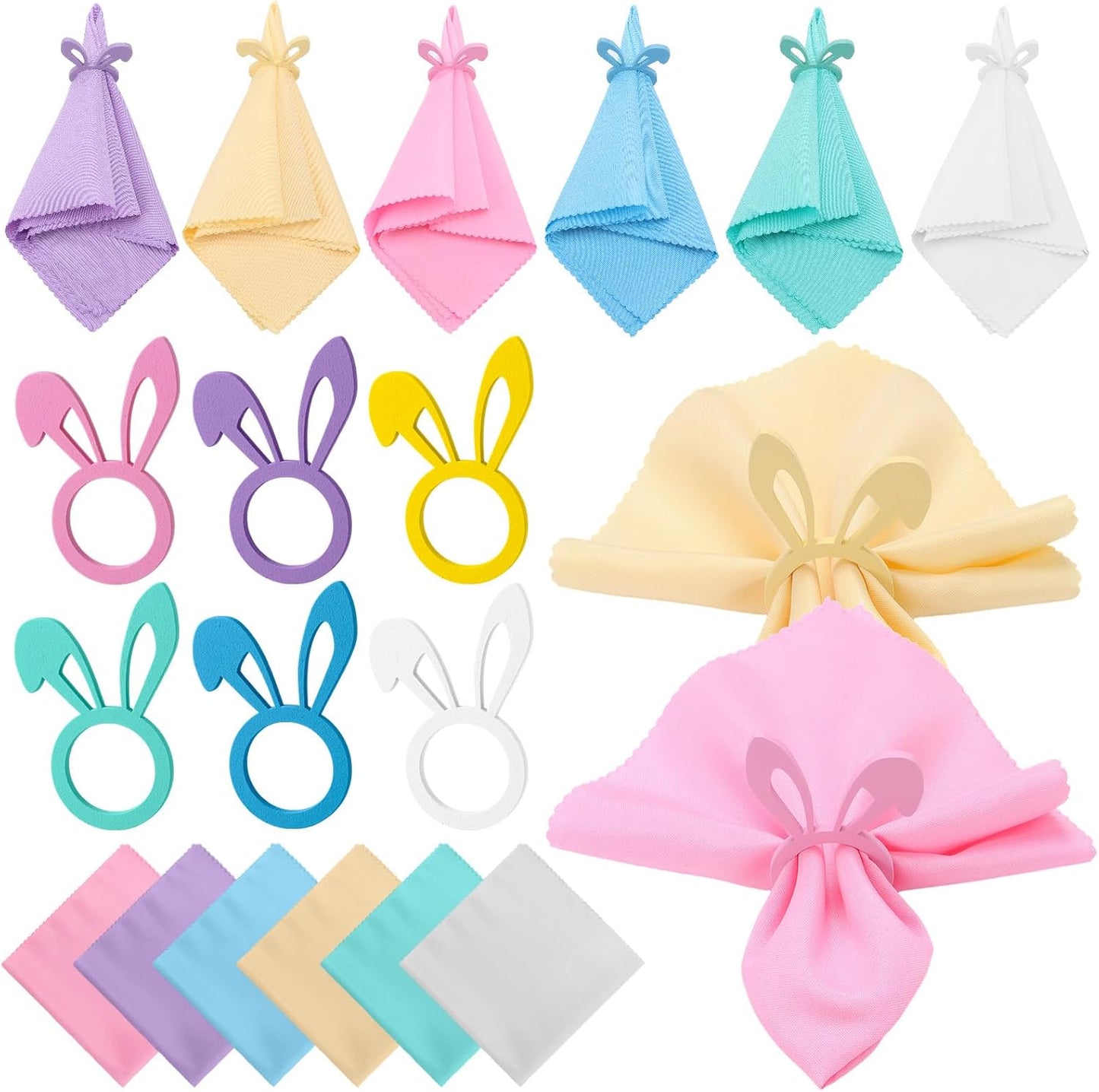 Set 36 servilletas tela pastel Pascua servilletero conejo madera
