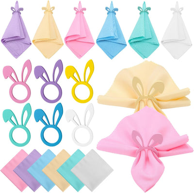 Set 36 servilletas tela pastel Pascua servilletero conejo madera