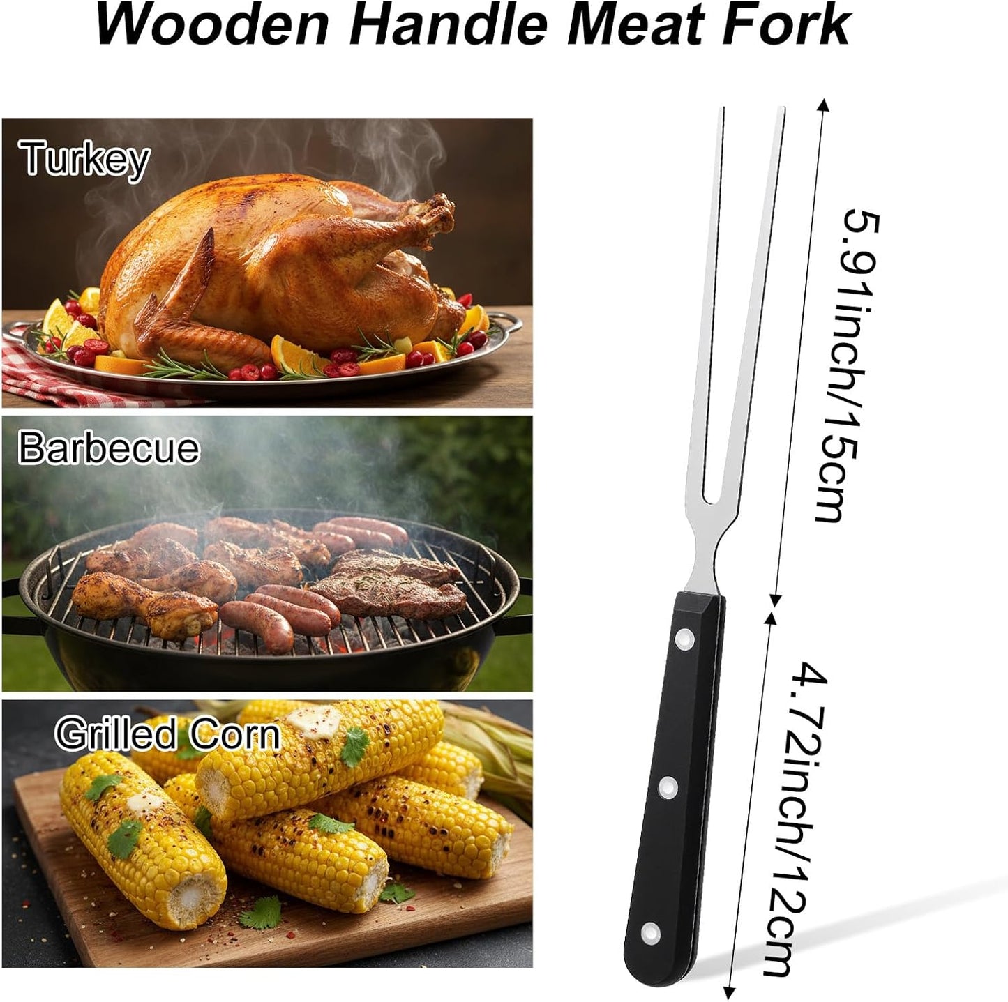 Tenedor carne acero inox 10.62pulg mango resistente asar servir