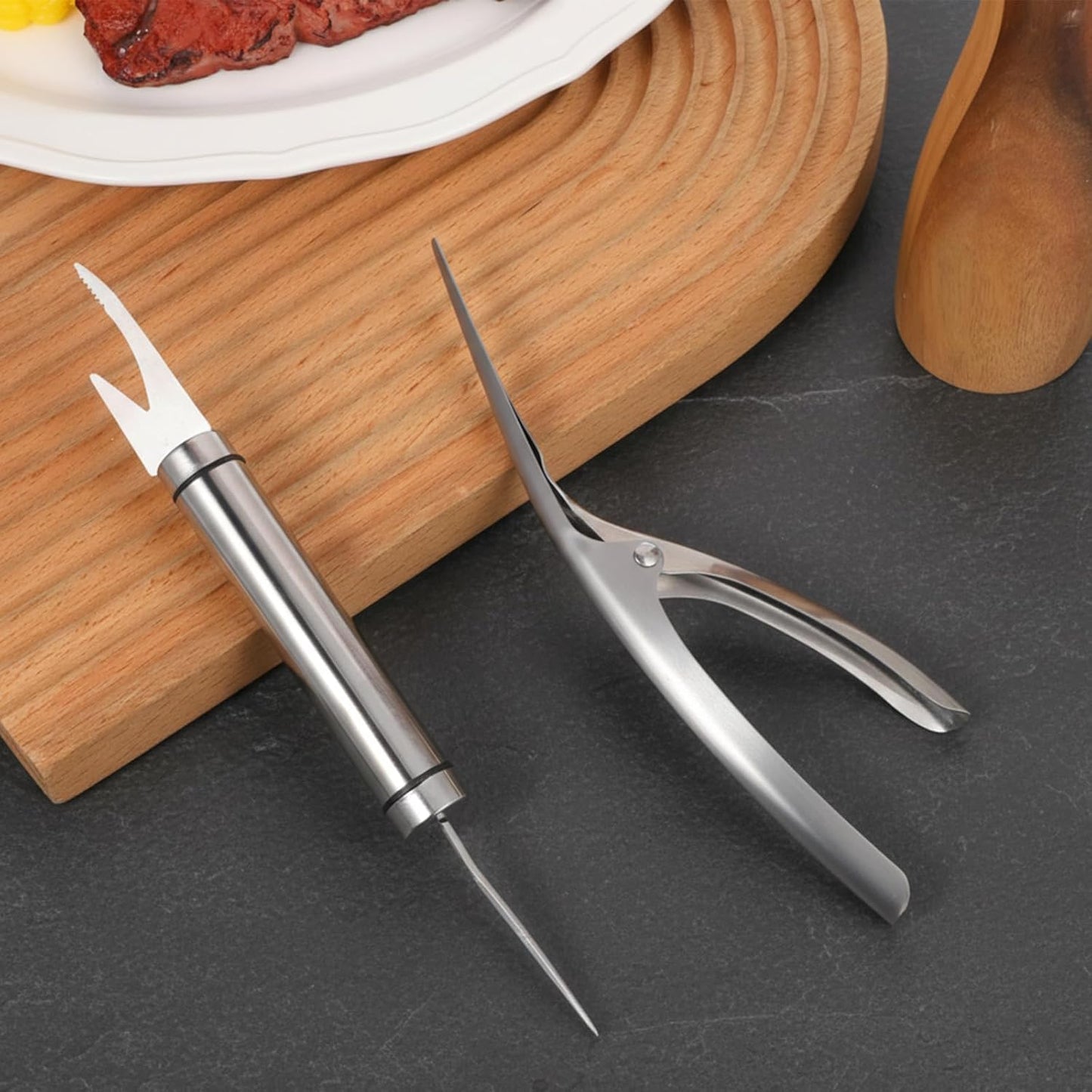 2 Pzas Herramienta Desvenado Camarones Acero Inox Plateado