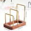 Soporte para tabla de cortar con base de madera y organizador de platos