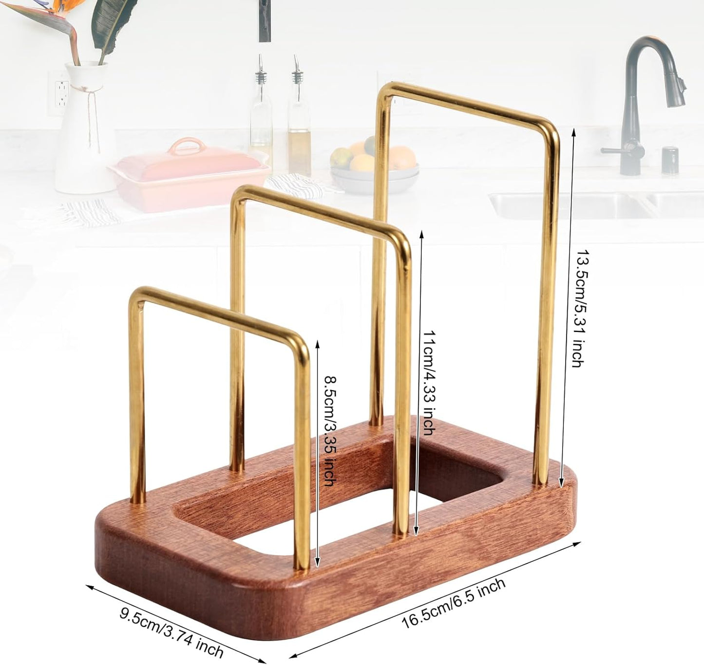 Soporte para tabla de cortar con base de madera y organizador de platos