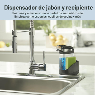 Dispensador jabón y organizador esponja 2en1 negro/cromo