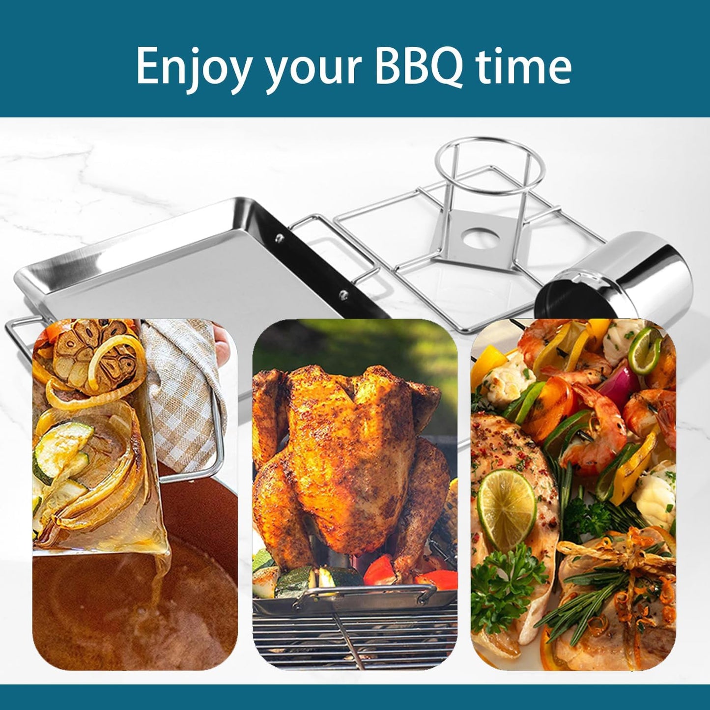 Estante asar pollo acero inox vertical camping hogar
