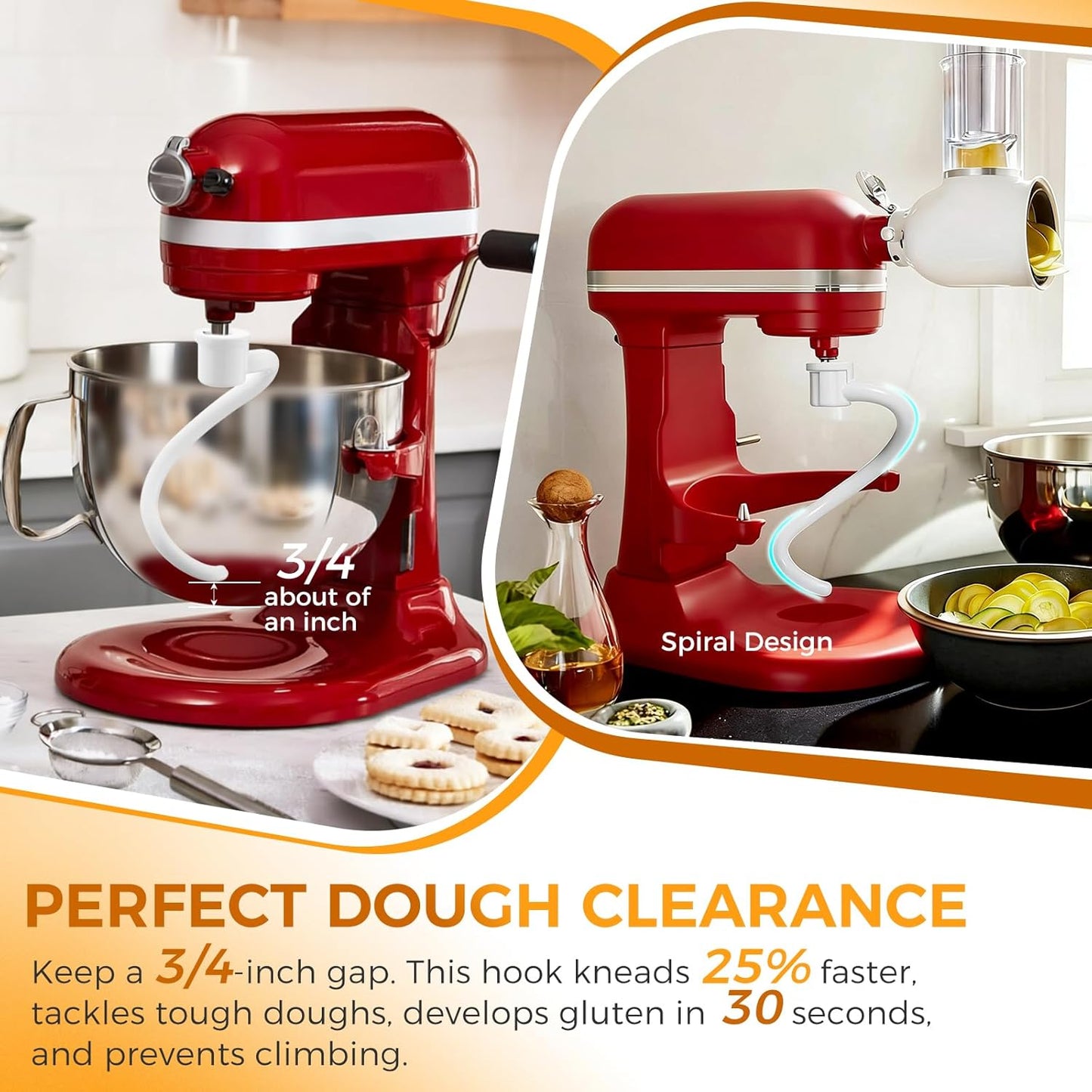 Gancho de masa en espiral para mezclador Kitchenaid 5 y 6 cuartos