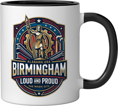 Taza cerámica Birmingham Alabama USA Born Bred negra/blanca