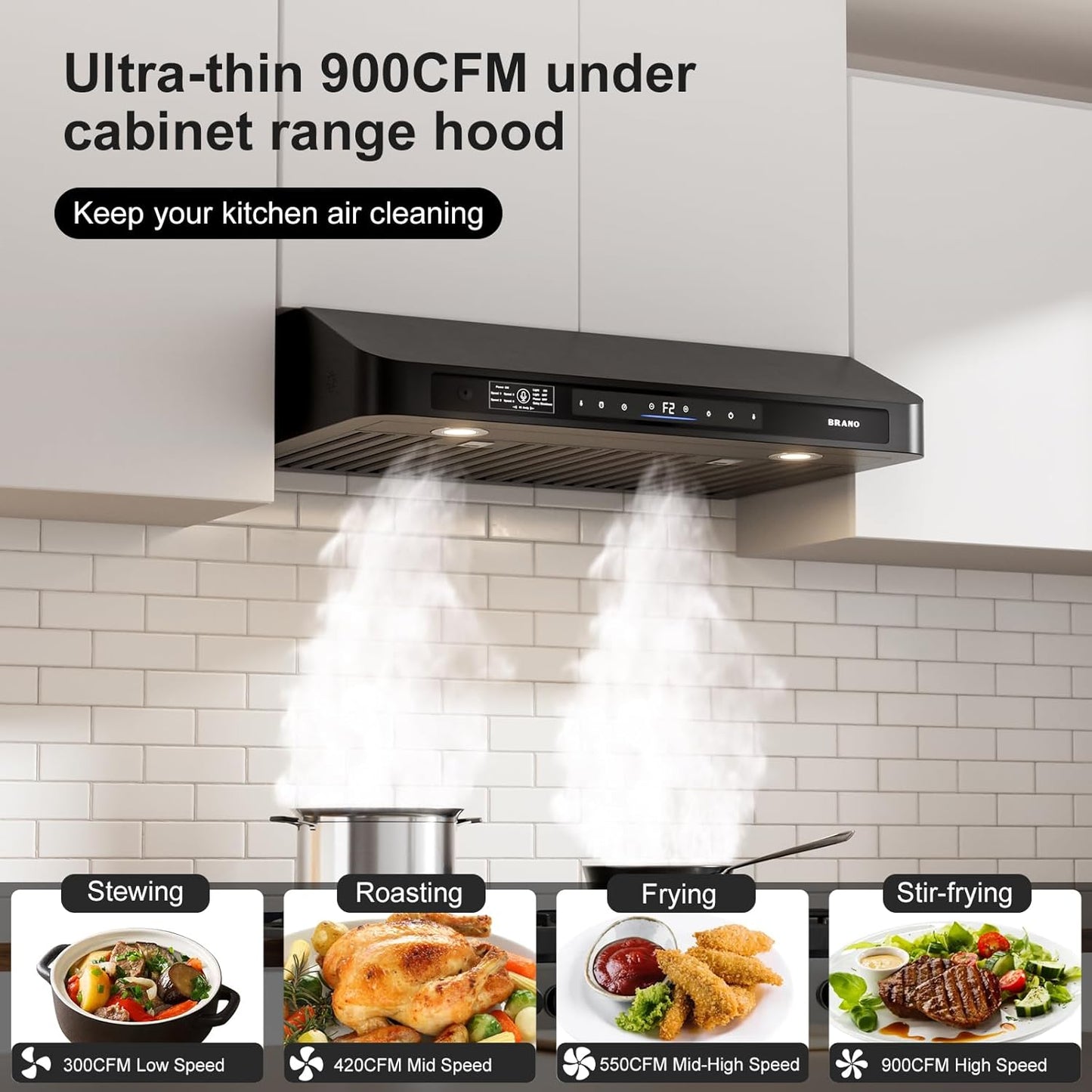 Campana extractora 30pulg control vocal 900CFM acero inox LED