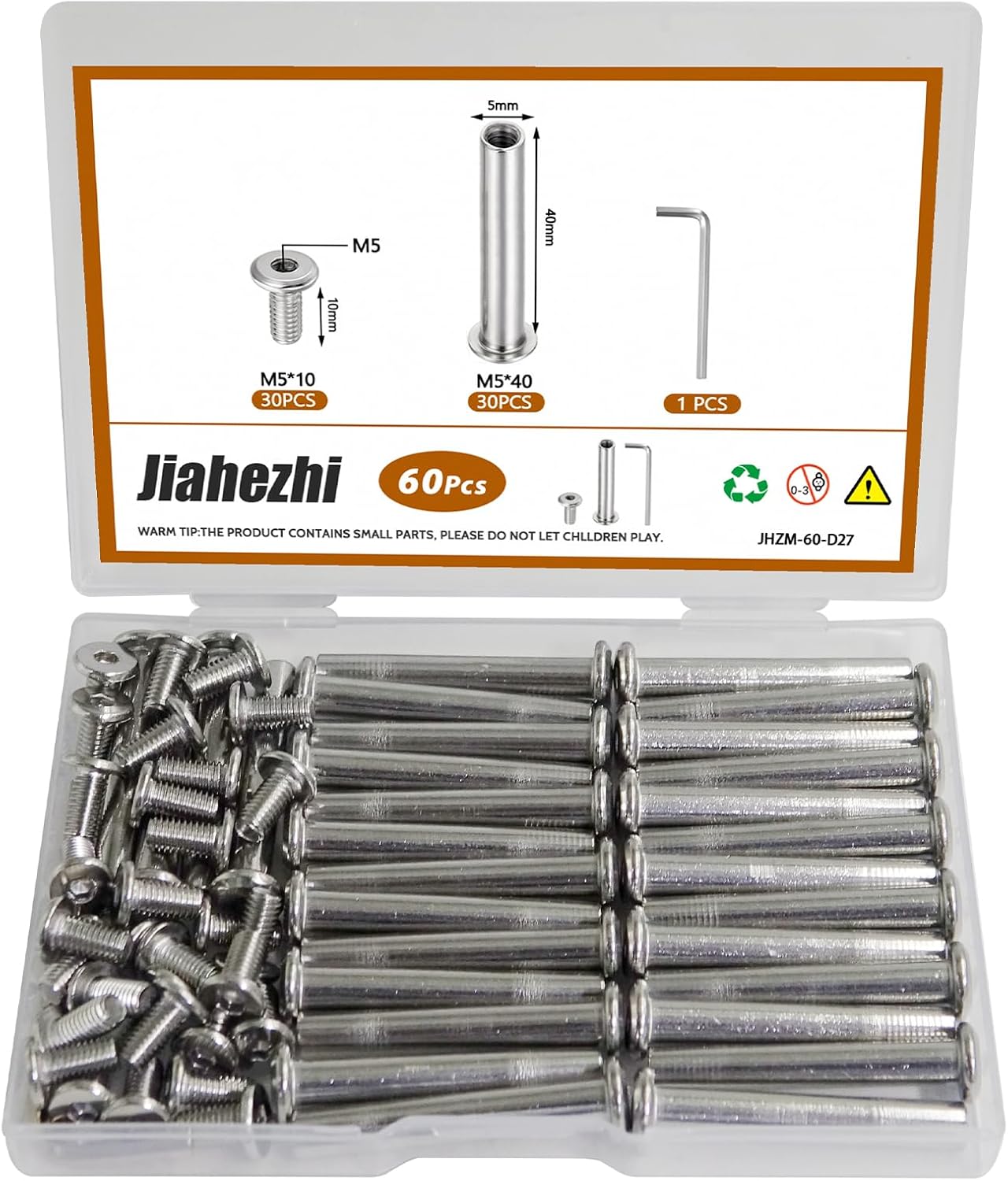 30 Pzas Pernos Acero Inox M5x1.575pulg Kit Surtido Tuercas