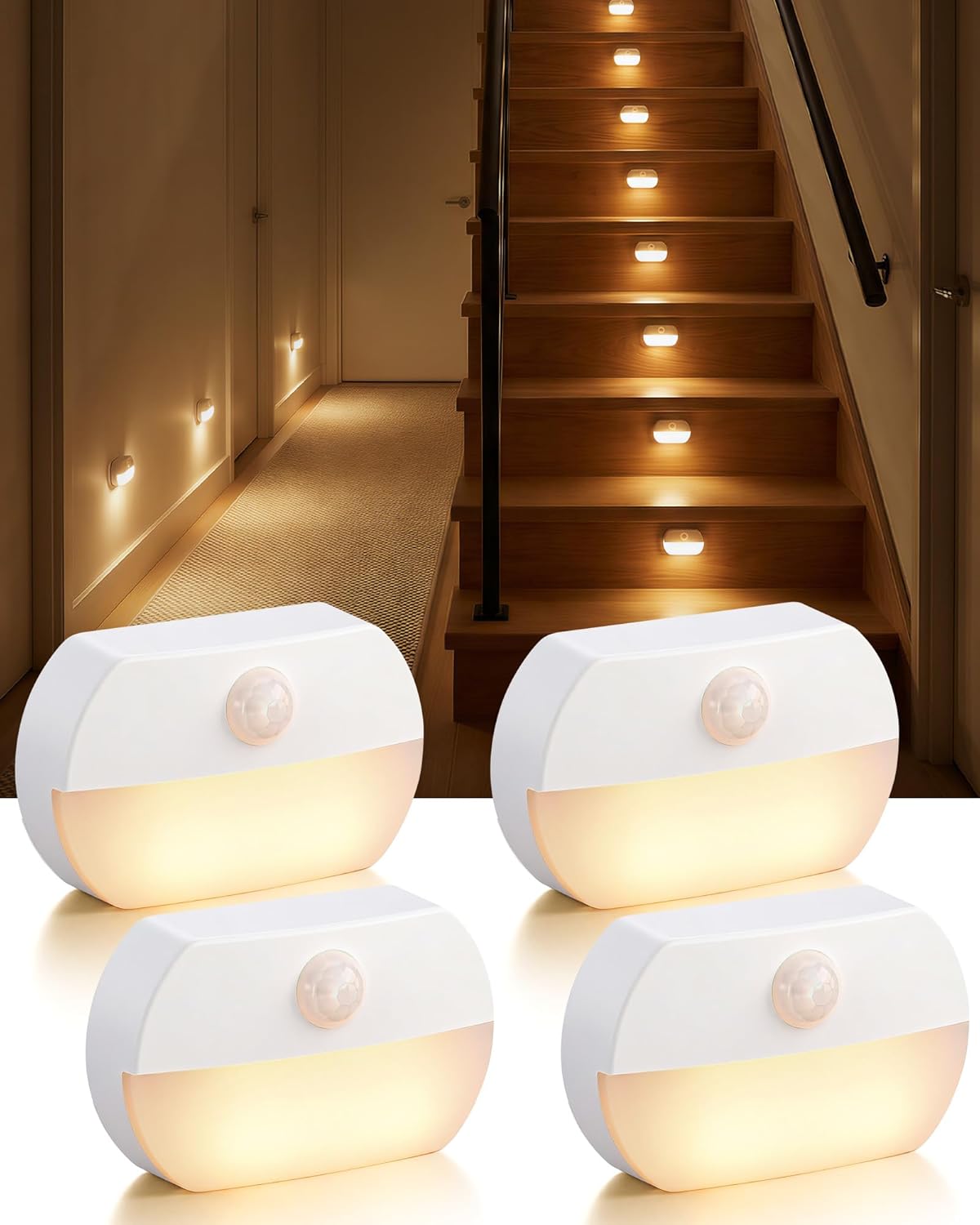 4 Luces Escalera Sensor Movimiento Batería Led Inalámbricas