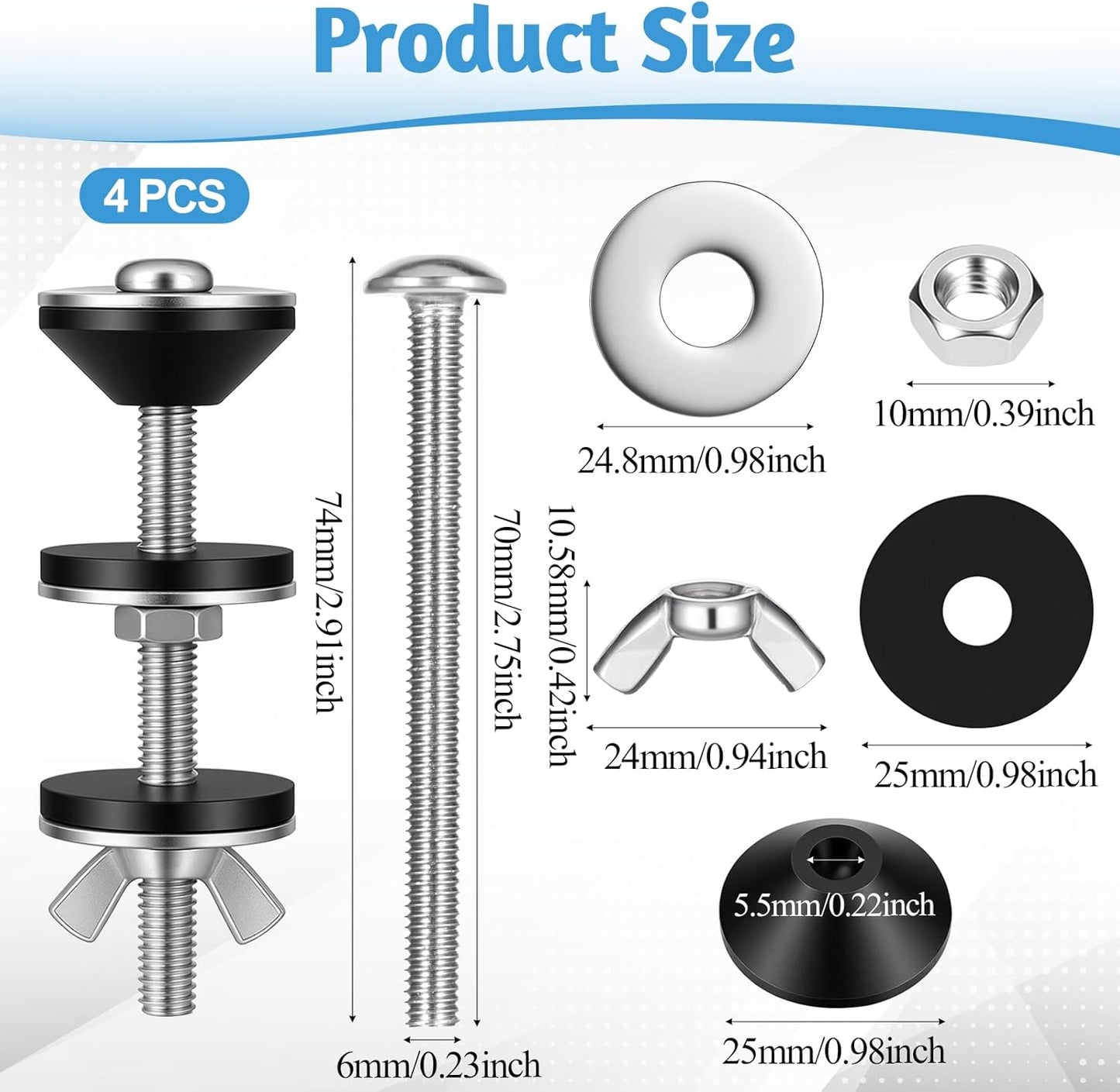 Kit repuesto pernos tanque inodoro 2.75x0.23pulg