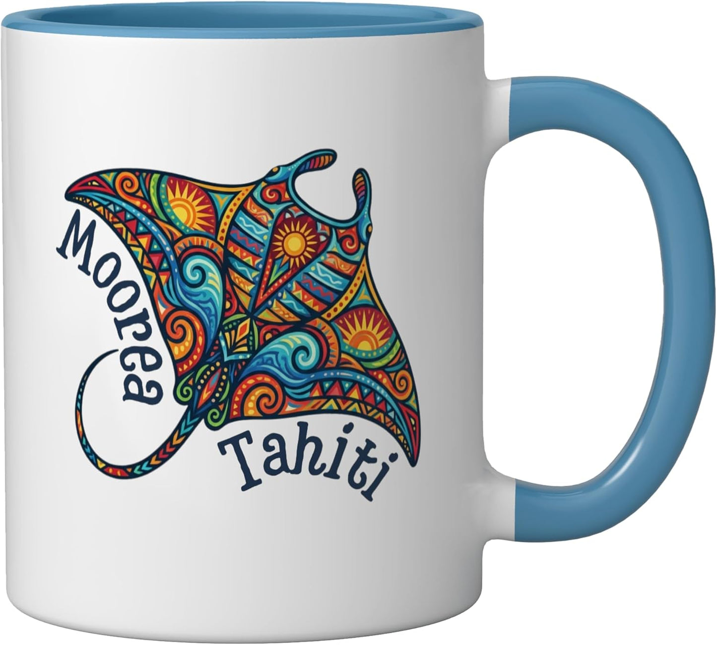 Taza cerámica Moorea Tahiti Francia Polinesia azul/blanco