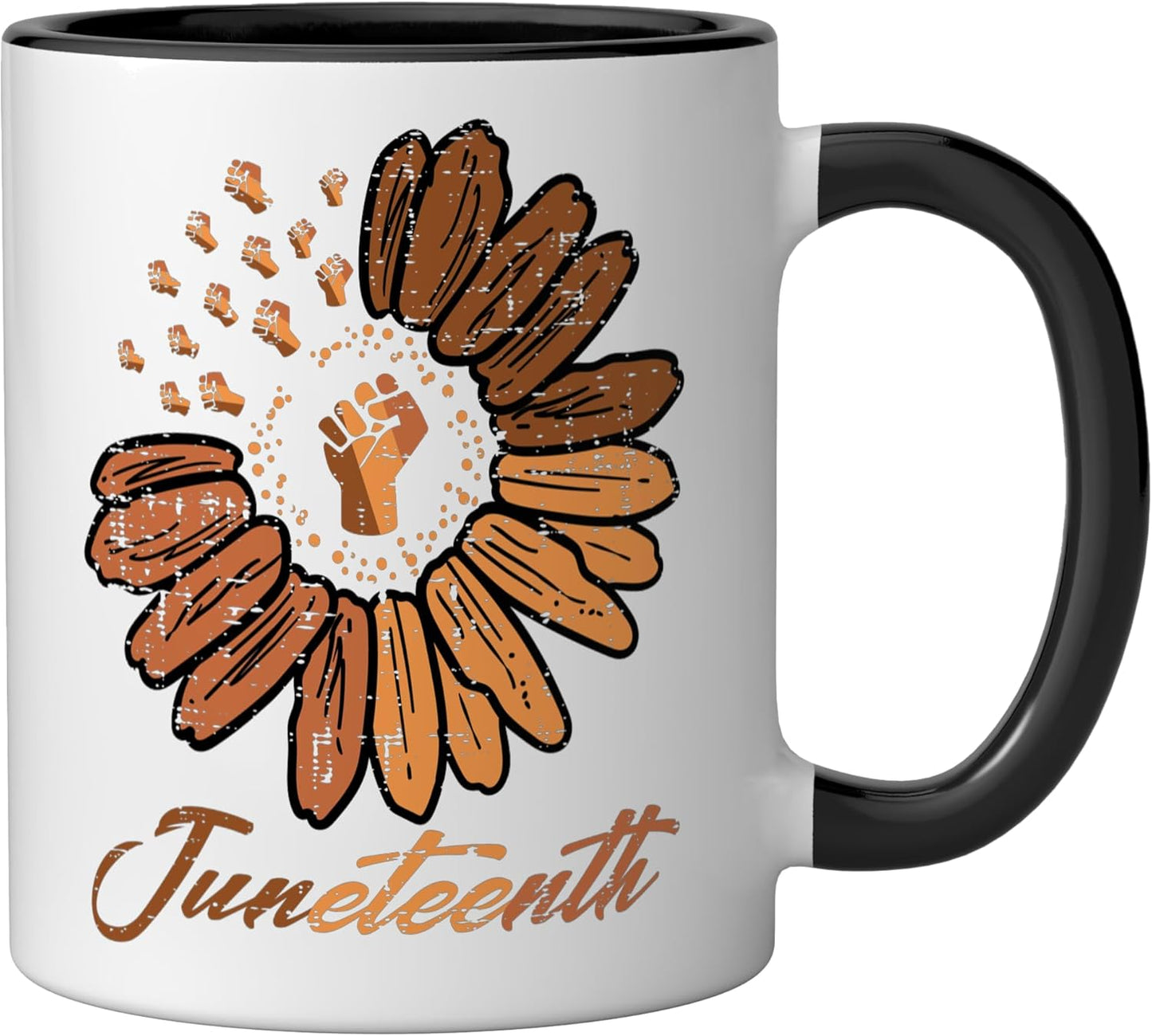Taza cerámica Juneteenth Melanin Sunflower para mujeres niñas niños adolescentes negro/blanco