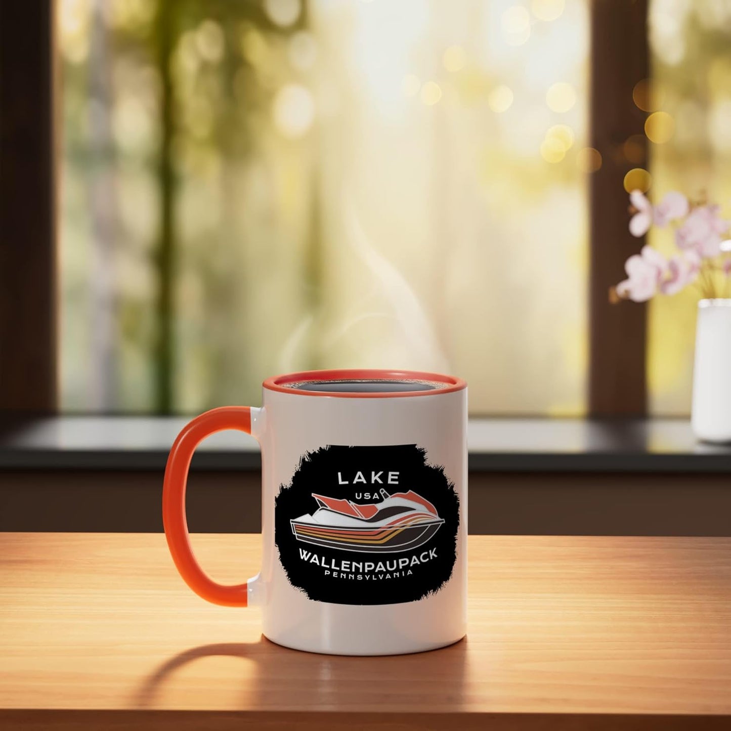 Taza cerámica Lake Wallenpaupack naranja/blanca