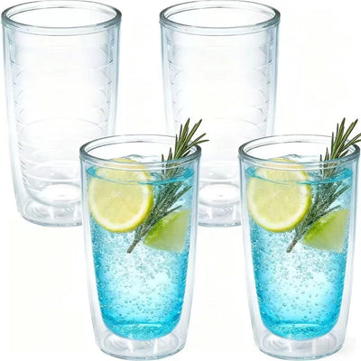 Juego de 4 vasos irrompibles de plástico con aislamiento doble para bebidas frías y calientes