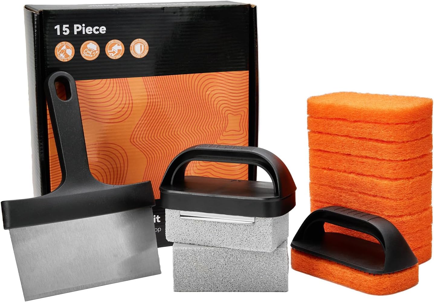 Kit limpieza plancha Blackstone 15 pzas raspador ladrillo estropajo