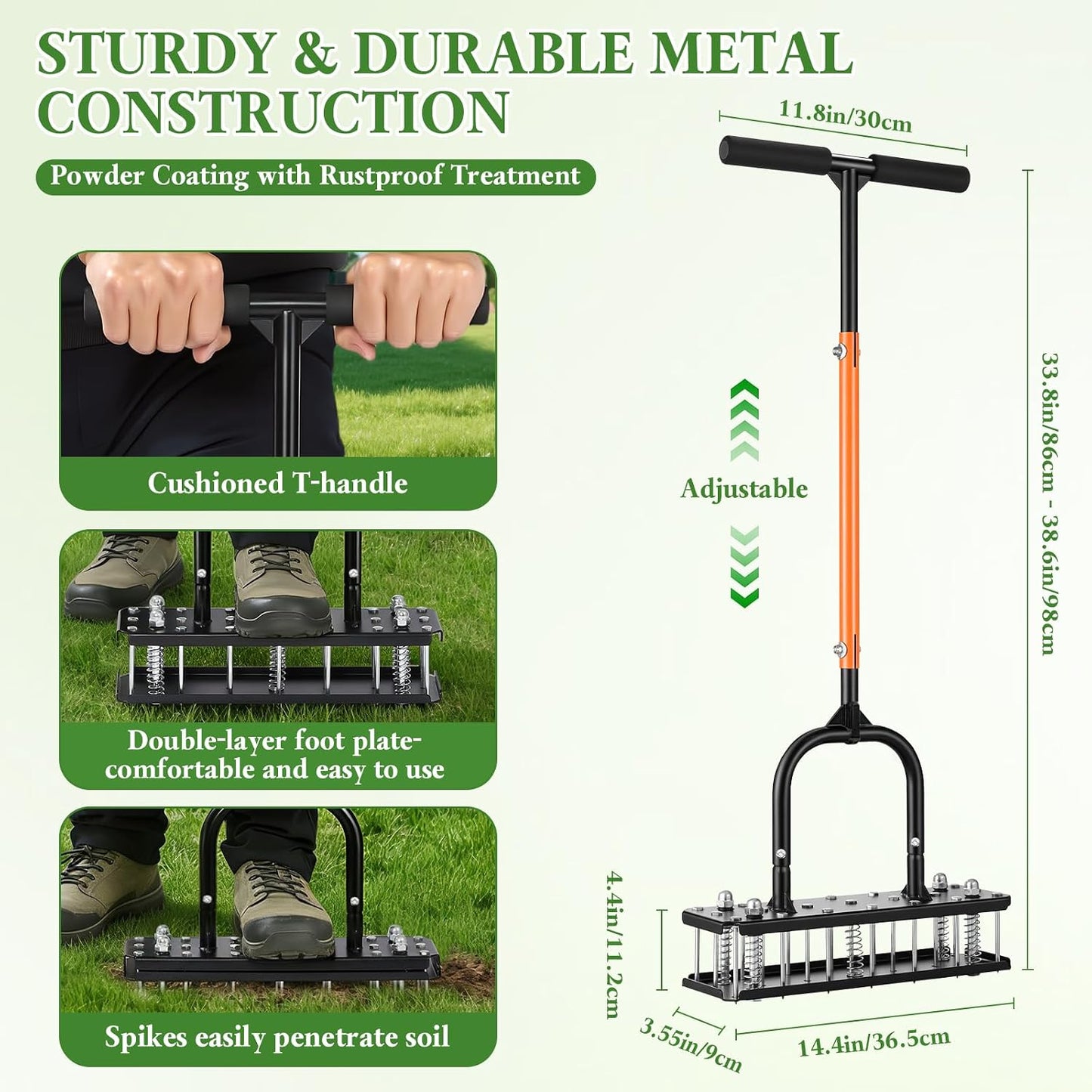 Aireador césped 21 picos metal diseño ergonómico jardín