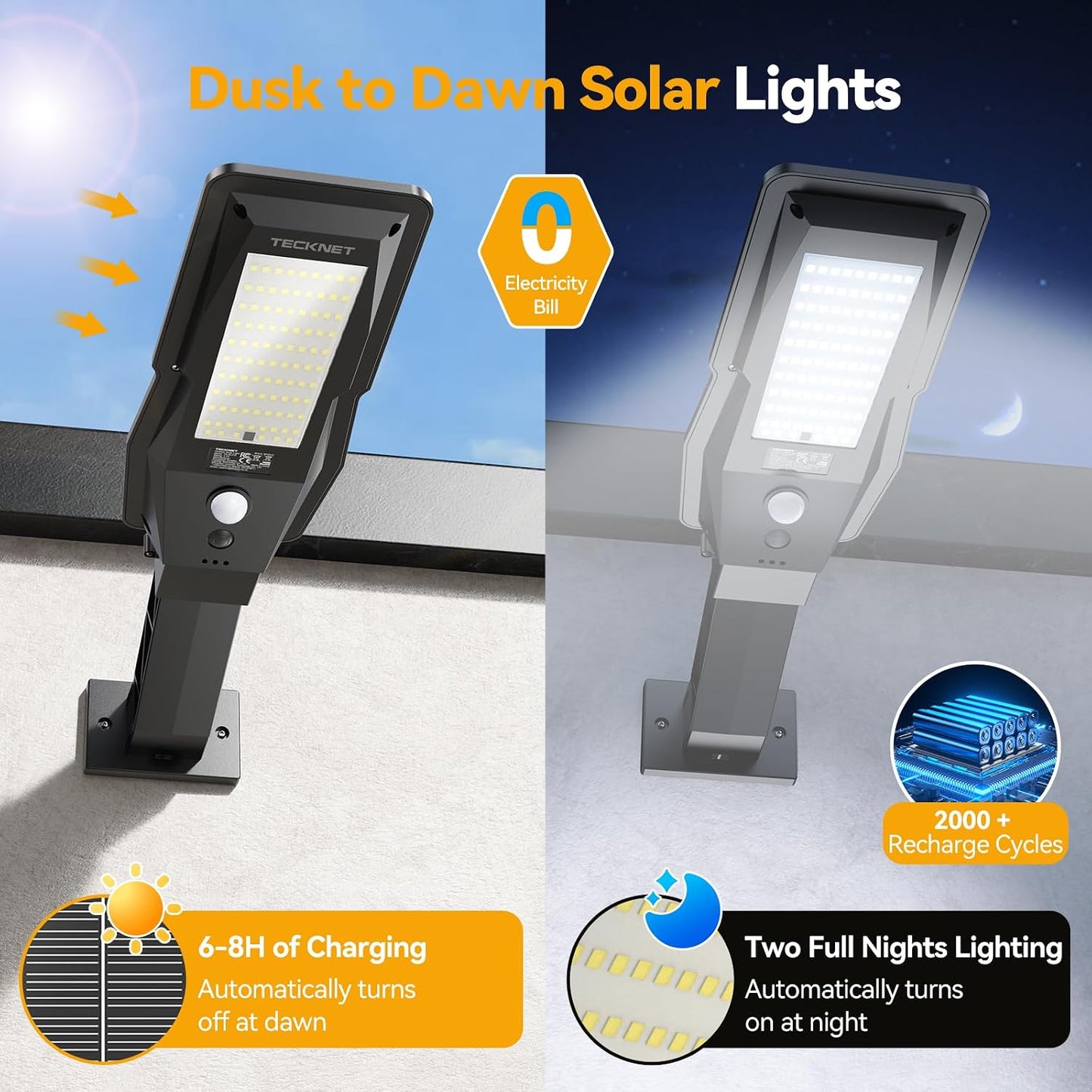 Farolas solares IP66 con sensor movimiento 3 modos exteriores