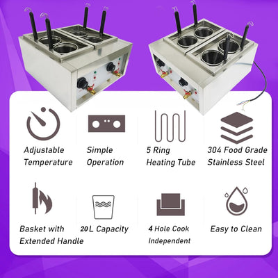 Máquina hervir pasta eléctrica 4000W 220V temperatura ajustable