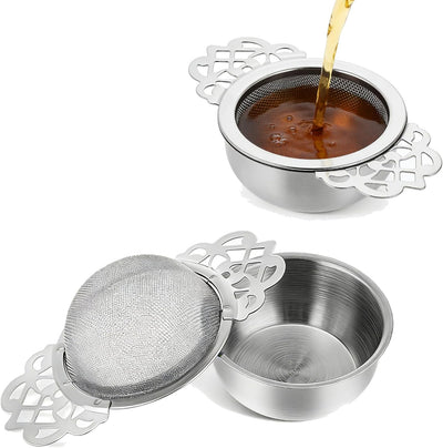 2 Pzas Colador Té Acero Inox Malla Fina con Cuenco