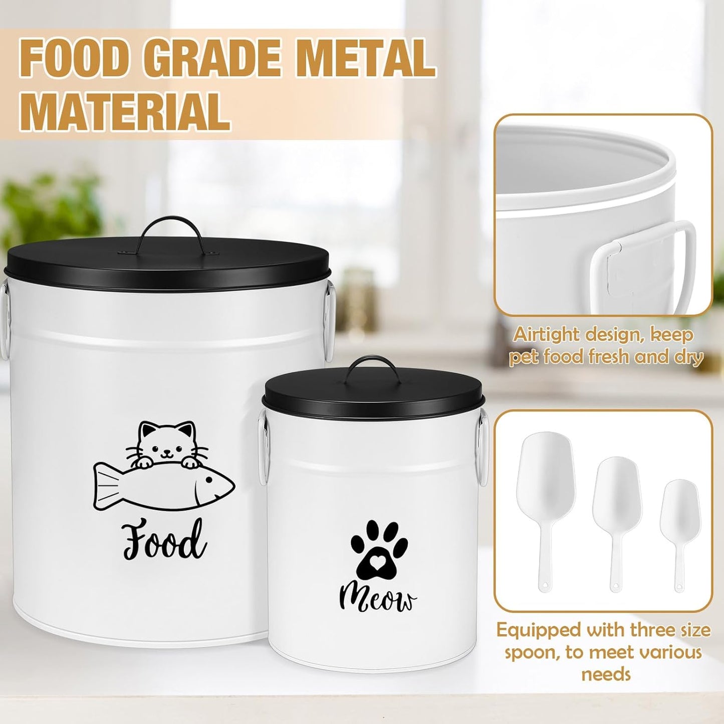 Set 2 Recipientes Metal para Galletas Gato con Tapas