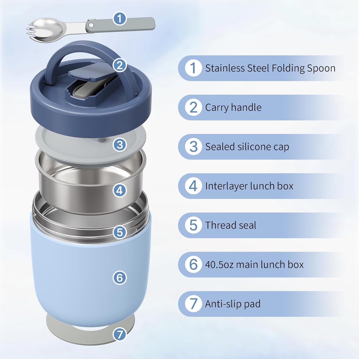 Termo acero inox 40.5oz para sopa con cuchara y asa