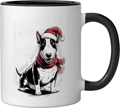 Taza de cerámica para navidad con bull terrier amor negro/blanco