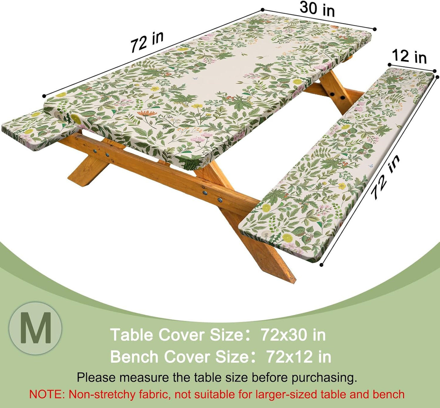 Mantel de picnic con fundas de banco impermeable 72 pulgadas verde botánico