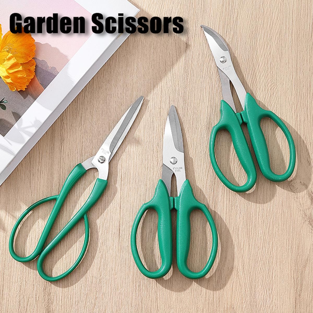Set 3 Tijeras Podar Jardín Acero Inox Antiderrap