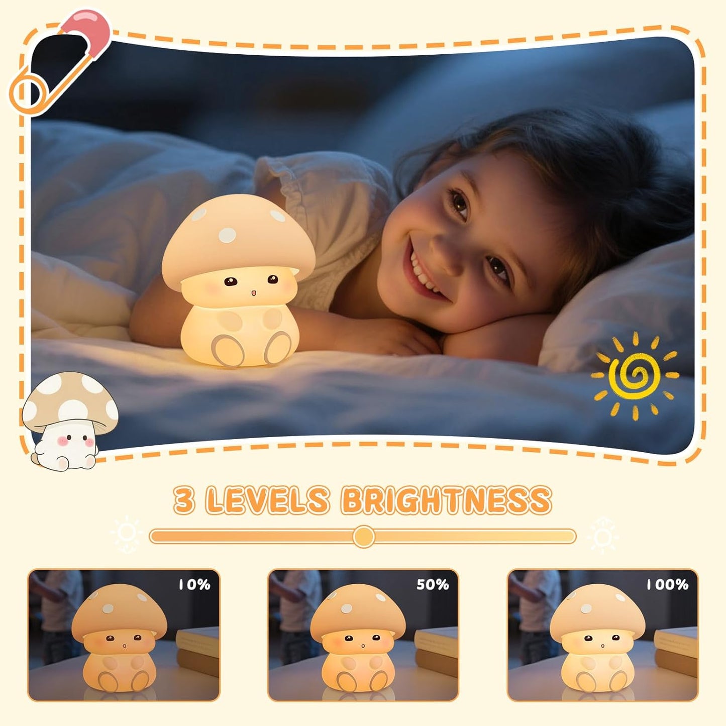 Luz nocturna hongos para niños con control de grifo