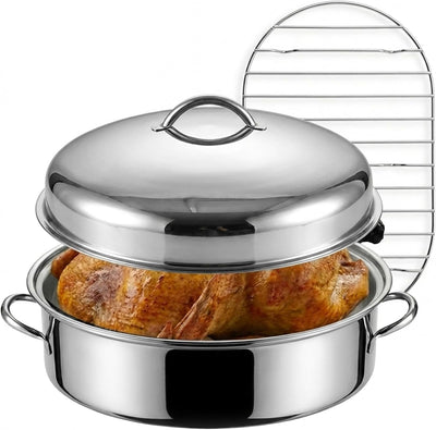 Asador acero inox 18.1pulg con sartén pavo estante extraible