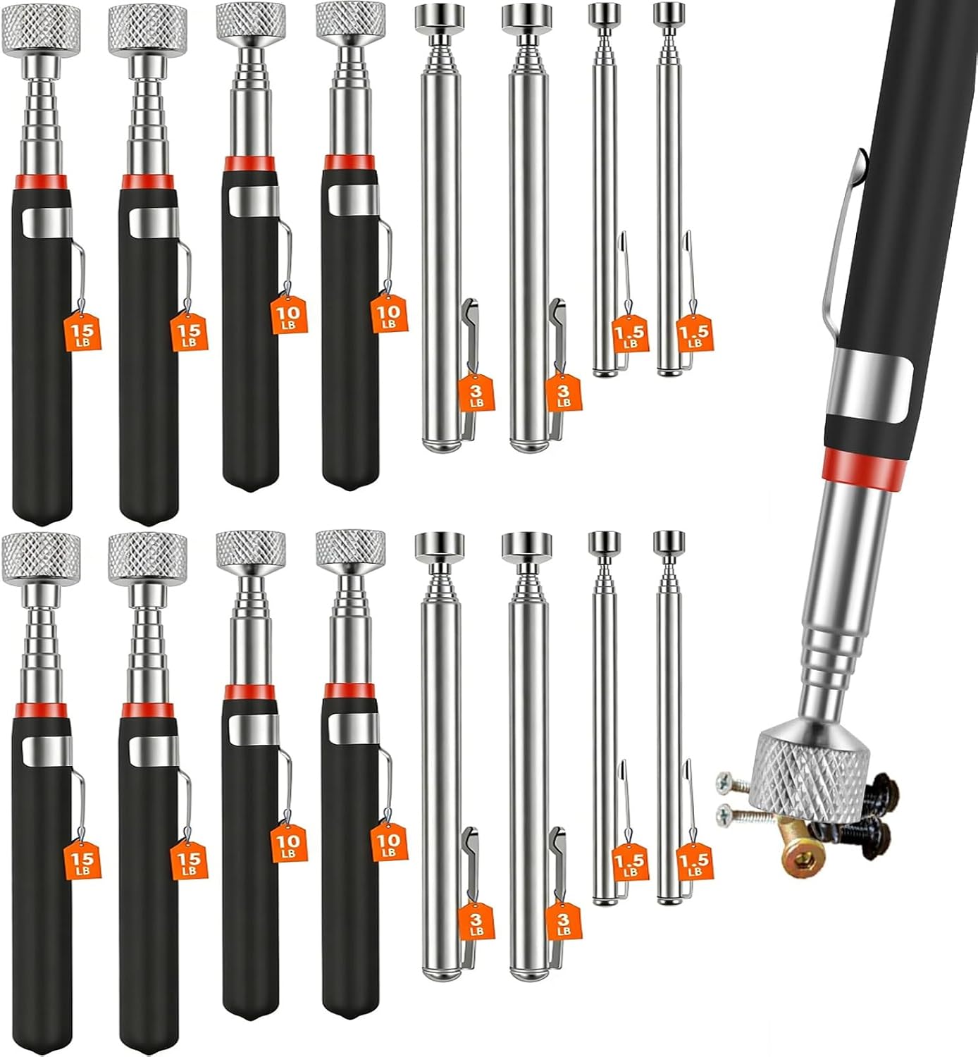 Set 16 herramientas magnéticas recogedor uñas acero inox