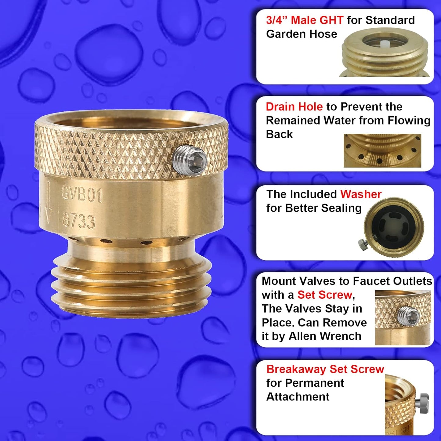 3 Pack Conector Manguera Latón 3/4pulg Válvula Retención Jardín RV