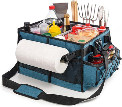 Carrito BBQ con portarrollos cesta picnic utensilios