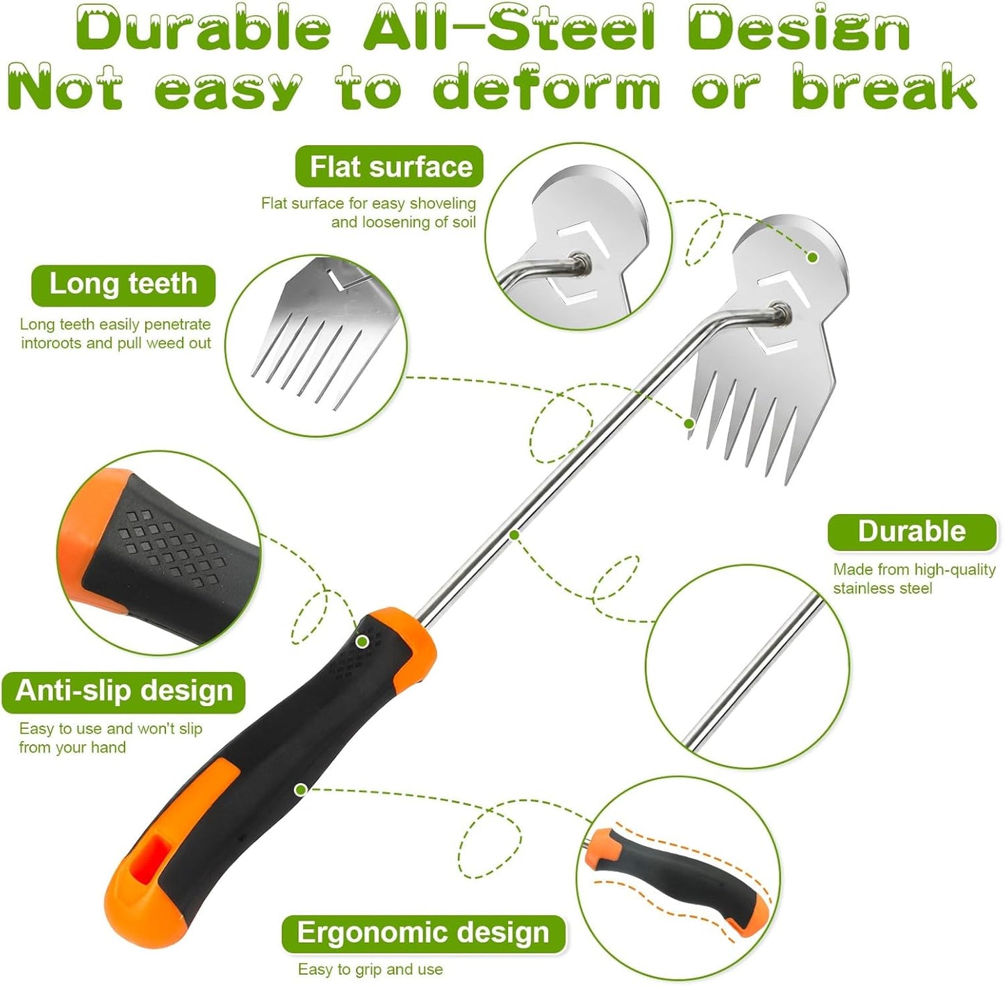 Herramienta deshierbe acero inox 6 dientes mango antiderrap