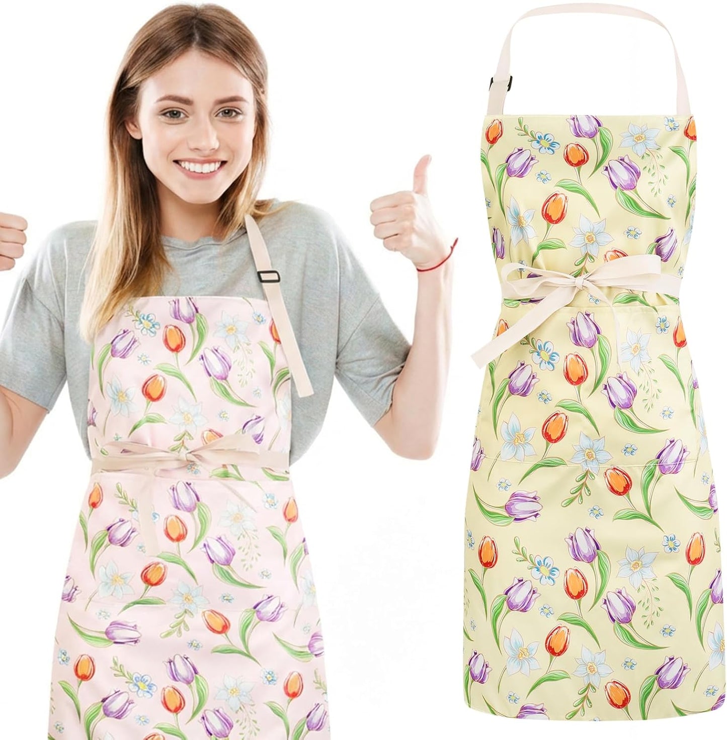 Delantal cocina mujer 2 bolsillos floral ajustable