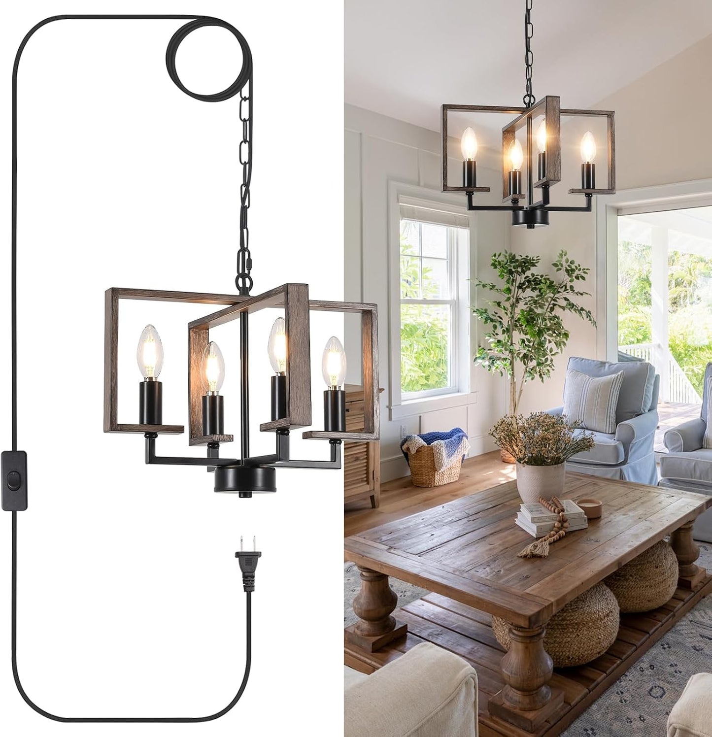Candelabro enchufable 4 luces geométricas 15ft para comedor sala